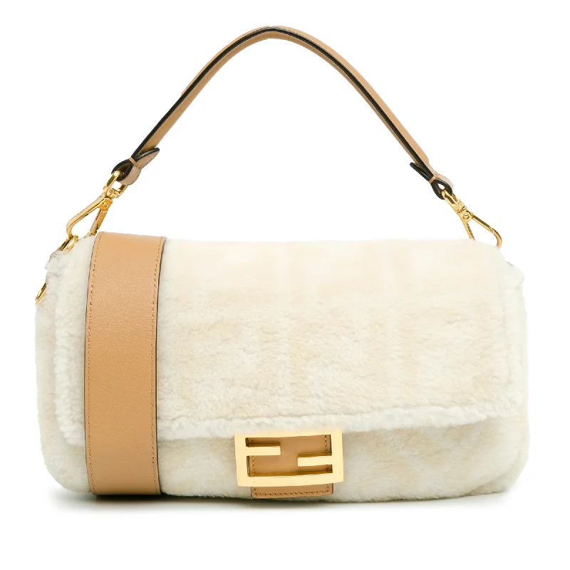 Affordable designer bag dupesWhite Fendi Small Zucca Shearling Baguette Satchel