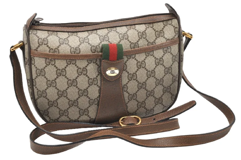 Customizable monogram bagsAuthentic GUCCI Web Sherry Line Shoulder Bag GG PVC Leather Brown Junk 4285K