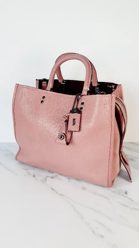 Vegan leather handbagsCoach 1941 Rogue 31 in Dusty Rose Pink Mixed Leather with Burgundy Suede - Satchel Handbag