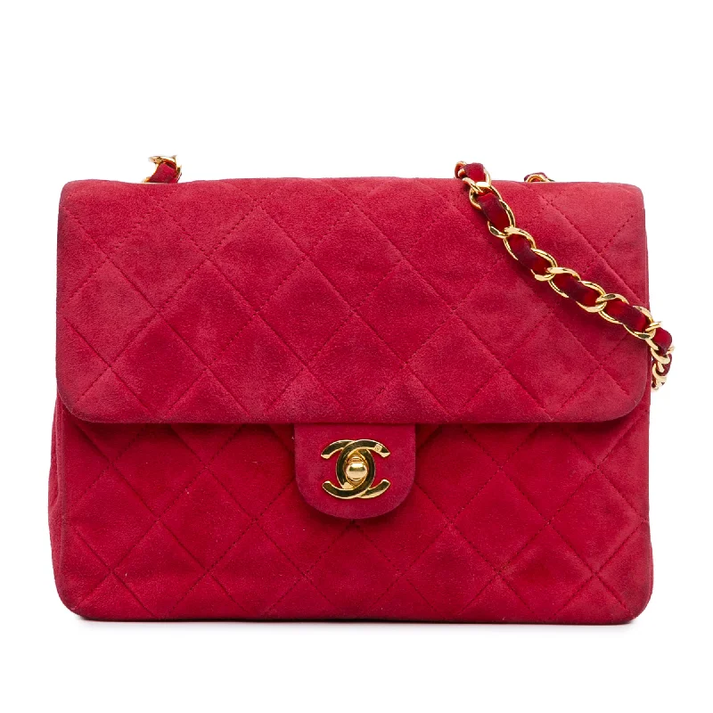 Trendy bucket bags for summerRed Chanel Mini Rectangular Classic Suede Single Flap Crossbody Bag