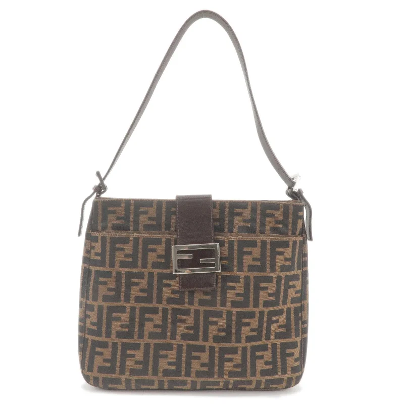 Mini bags for evening outFENDI Zucca Canvas Leather Shoulder Bag Brown Black 26727