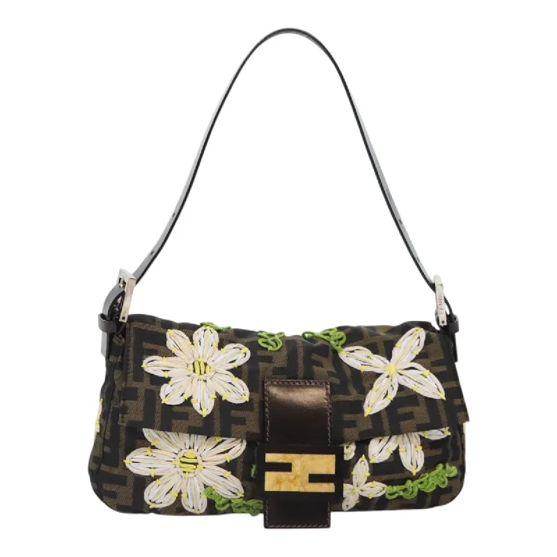 High-quality leather messenger bagsFENDI Zucca Canvas Flower Embroidery Mamma Baguette Bag Black Brown  ki4974