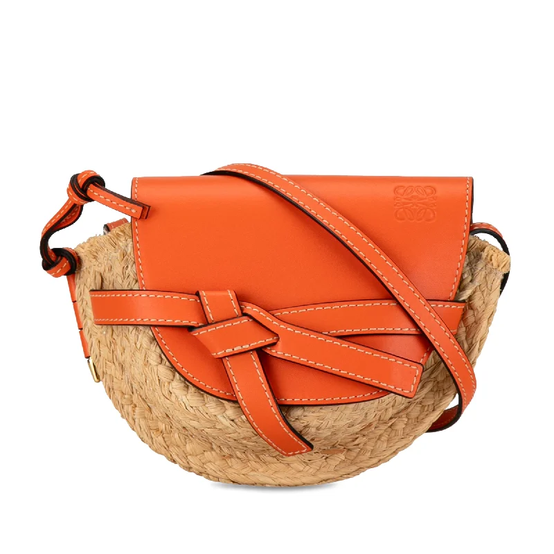 Designer bags with gold hardwareOrange LOEWE Mini Raffia Gate Crossbody Bag