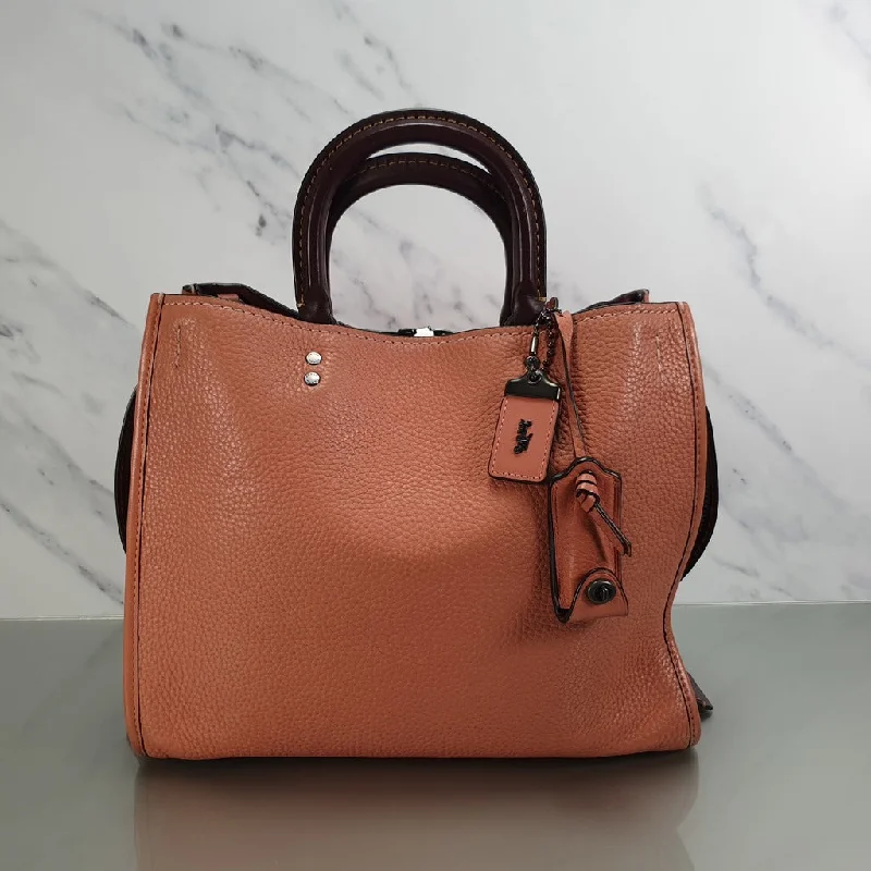 Customizable monogram bagsCoach 1941 Rogue 31 in Melon with Burgundy Colorblock Detail and Suede