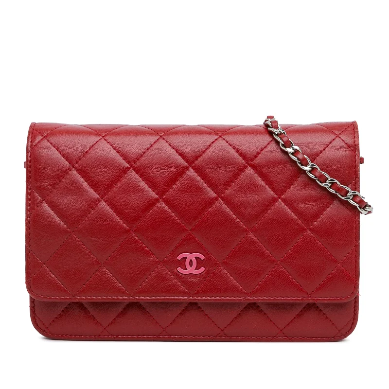 Designer bags with detachable strapsRed Chanel Classic Lambskin Wallet on Chain Crossbody Bag