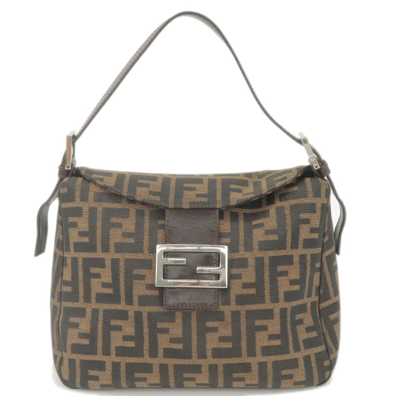 Designer bags with top handlesFENDI Zucca Canvas Leather Shoulder Bag Brown Black 26426