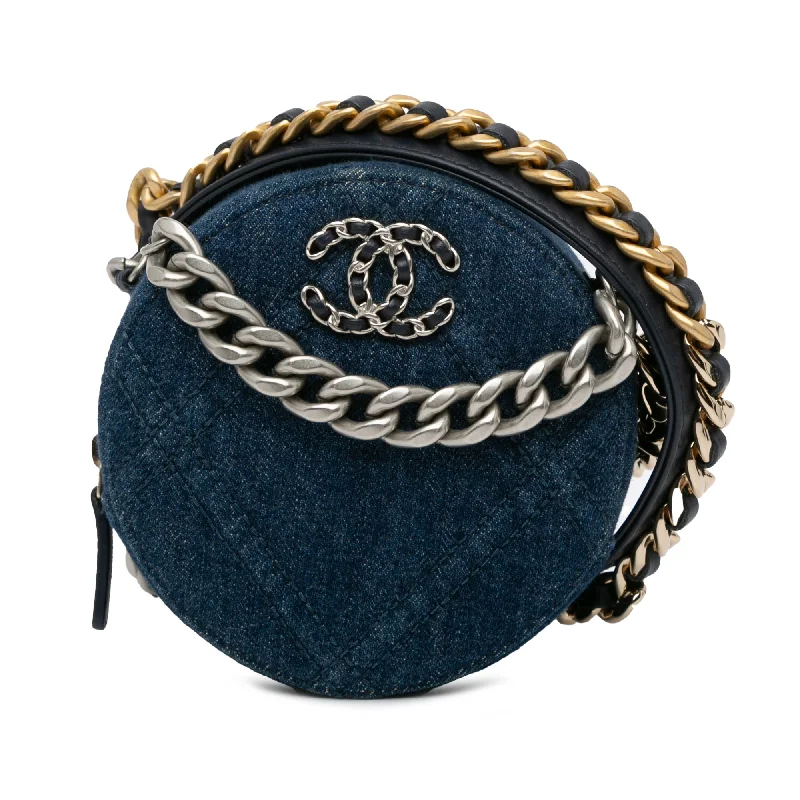 Luxury bags with exotic skinsBlue Chanel Denim 19 Round Clutch with Chain Satchel