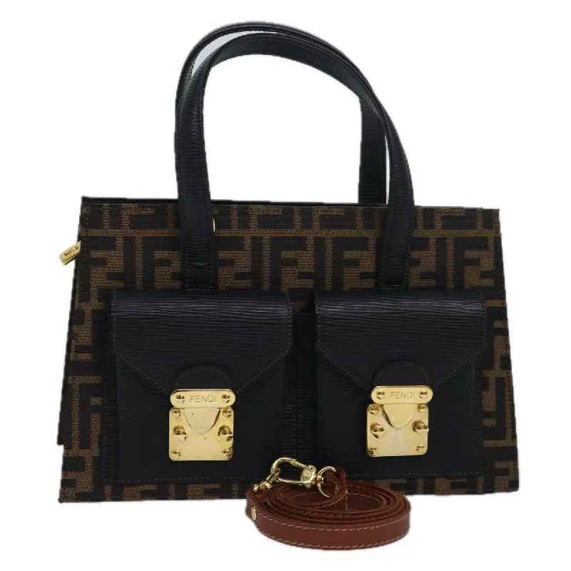 Luxury bags with exotic skinsFENDI Zucca Canvas Hand Bag 2way Brown Black  80963