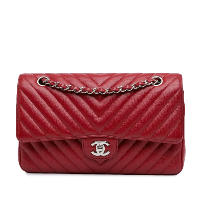 Trendy transparent PVC bagsRed Chanel Medium Classic Chevron Caviar Double Flap Shoulder Bag