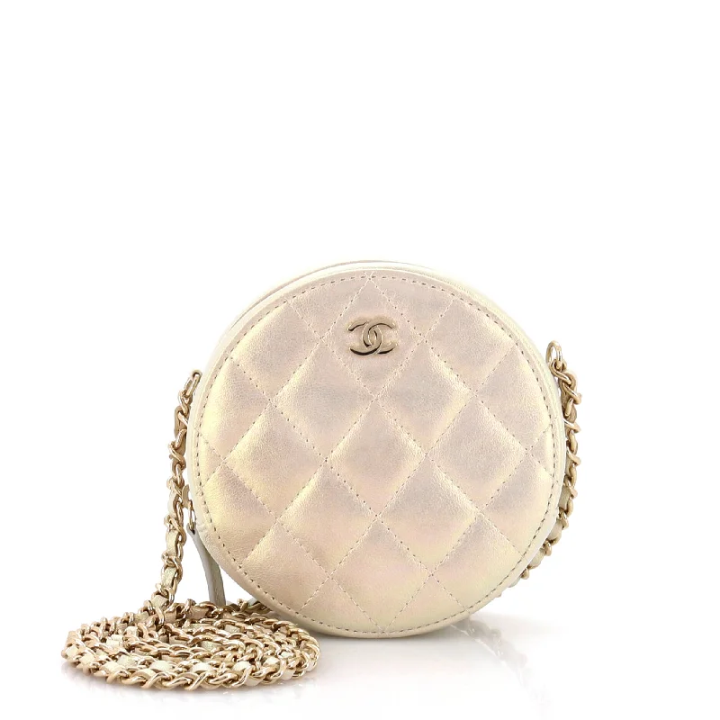 Compact crossbody bags for travelRound Clutch with Chain Quilted Iridescent Lambskin Mini