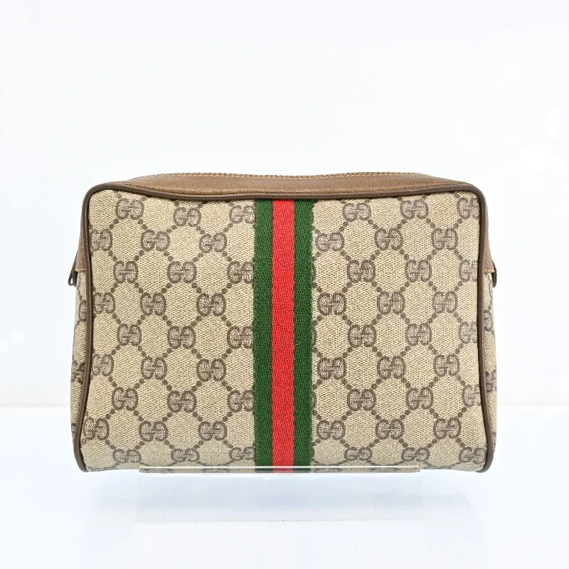 Affordable luxury bags Gucci Web Sherry Line Clutch Bag Gg Pvc