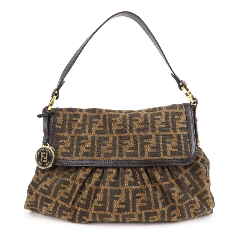 Affordable luxury bags FENDI Zucca Canvas Leather Shoulder Bag Brown Black 8BR436