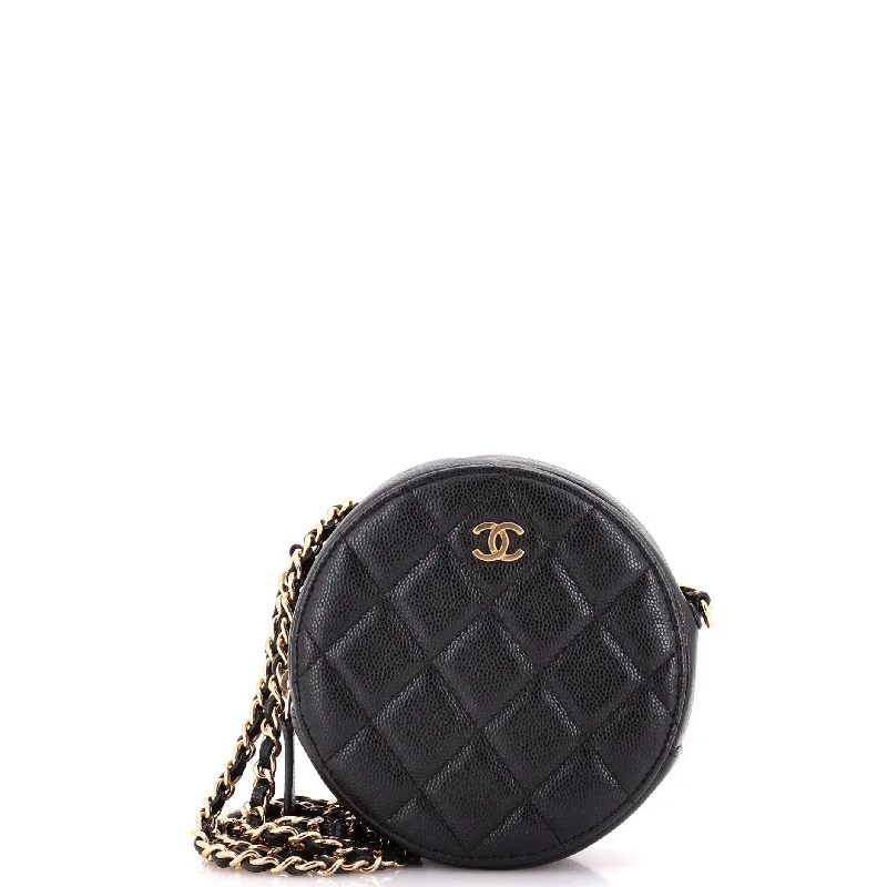 Designer bags with gold hardwareRound Clutch with Chain Quilted Caviar Mini