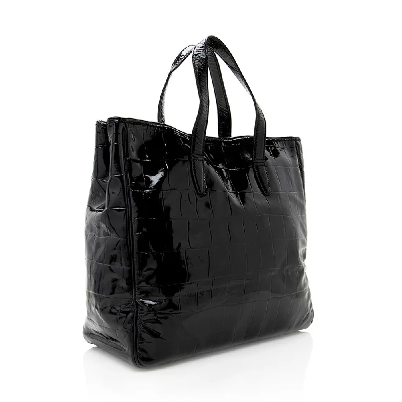 Designer bags with detachable strapsSaint Laurent Croc Embossed Patent Leather Raspail Tote 19265