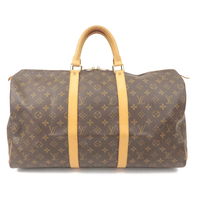 Designer bags with top handlesLouis Vuitton Monogram Keep All 50 Boston Bag Brown M41416