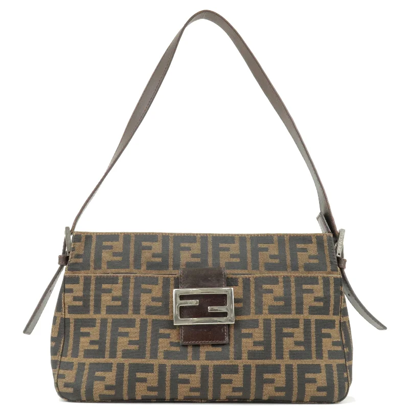 Designer bags for womenFENDI Zucca Canvas Leather Shoulder Bag Brown Black