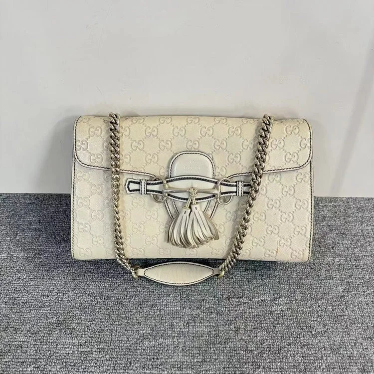 Vegan leather handbagsGucci Emily Beige Leather Shoulder Bag Medium Chain Strap