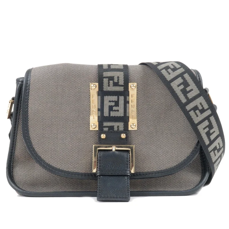 Best bags for weekend getawaysFENDI Zucca Canvas Leather Shoulder Bag Gray Black 8BT097