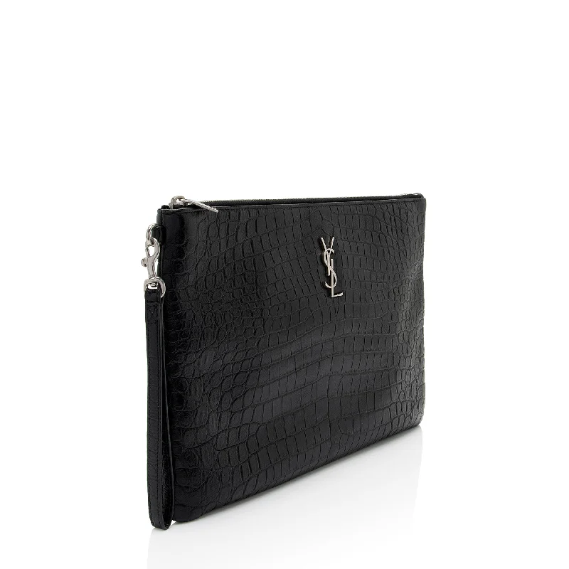 Sustainable fashion bagsSaint Laurent Croc Embossed Leather Monogram Wristlet y9FaYl