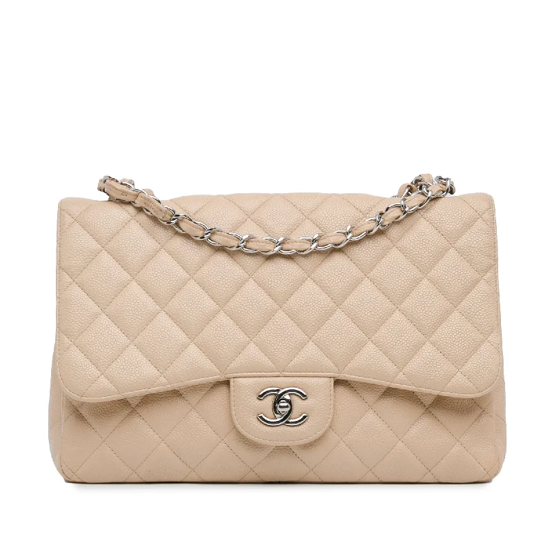 Affordable luxury bags Cream Chanel Jumbo Classic Caviar Single Flap Bag