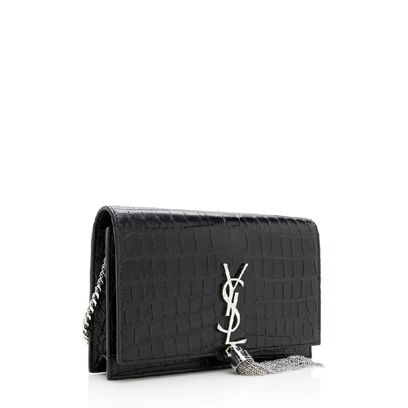 Affordable luxury bags Saint Laurent Croc Embossed Leather Kate Tassel Small Shoulder Bag 18996