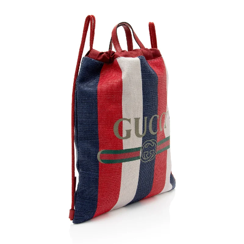 Luxury bags with exotic skinsGucci Canvas Sylvie Stripe Logo Drawstring Backpack (gz8tRv)