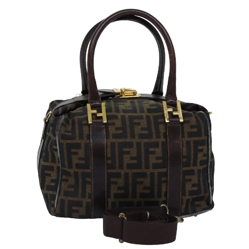 Designer bags with top handlesFENDI Zucca Canvas Hand Bag 2way Brown Black  76858