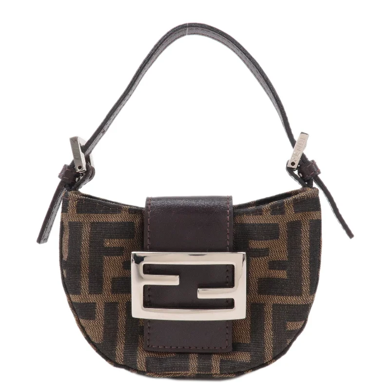 Compact crossbody bags for travelFENDI Zucca Canvas Leather Pouch Mini Bag Brown Black 26673