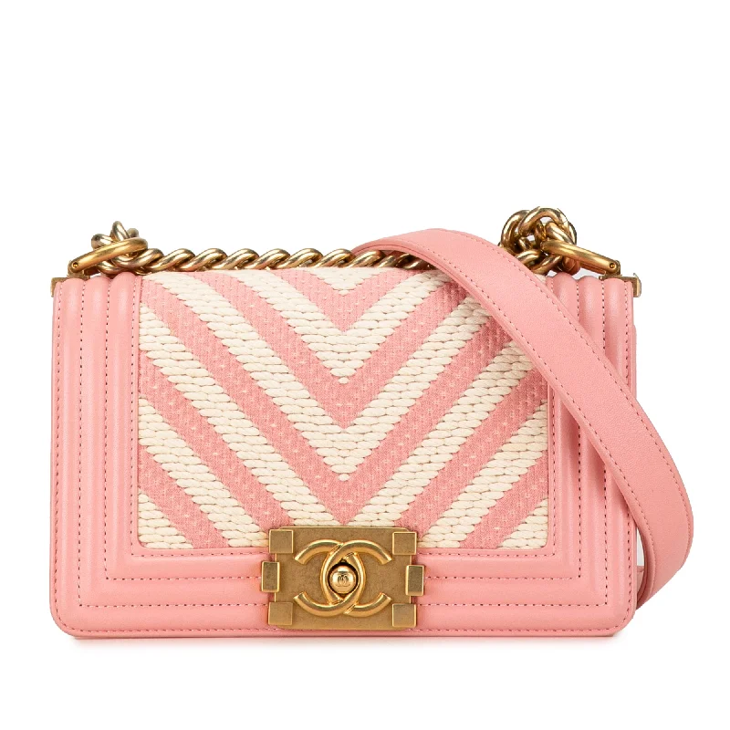 Designer bags for womenPink Chanel Small Braided Chevron Boy Flap Crossbody Bag