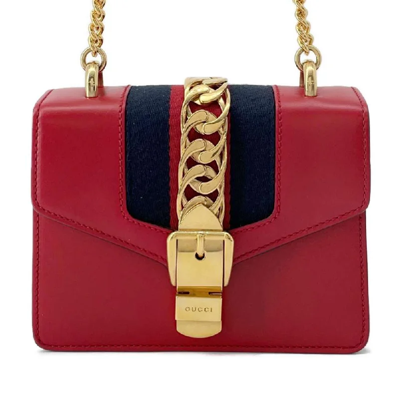 Minimalist leather handbagsGUCCI Sylvie Shoulder Bag Red 431666 Leather