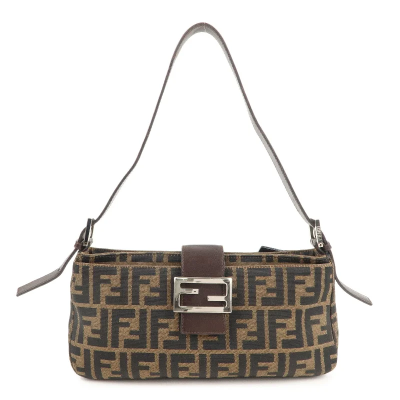 Designer bags with top handlesFENDI Zucca Canvas Leather Shoulder Bag Black Brown 26722