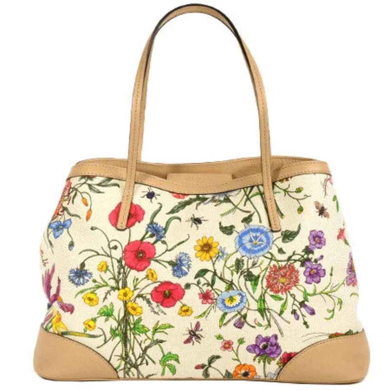 High-end designer bags for menGucci Flora canvas leather tote Bag beige handBag 358470 day landing 50th anniversary