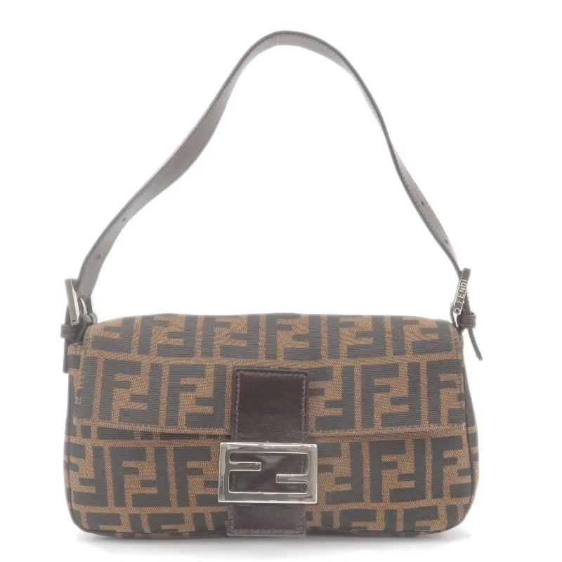 Designer bags with detachable strapsFENDI Zucca Canvas Leather Mamma Baguette Bag Brown Black 26424