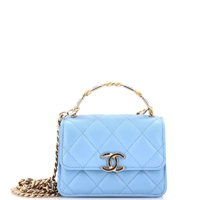 Vintage-inspired handbagsCoco Enamel Top Handle Flap Clutch with Chain Quilted Lambskin