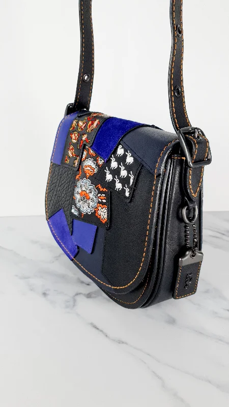 Best tote bags for workCoach 1941 Saddle 23 Bag in Black with Patchwork Detail - Purple Orange Crossbody Shoulder Bag Coach 56639