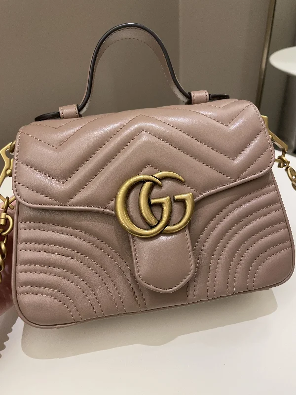 Affordable leather bagsGucci GG Marmont Mini Top Handle Bag Dark Nude