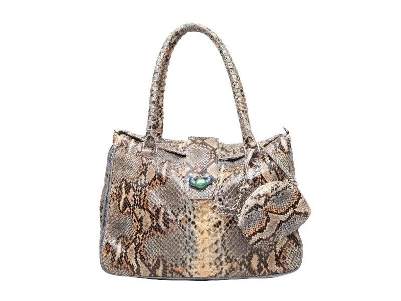 High-end designer bags for menBeige & Multicolor Shiro Snakeskin Tote Bag