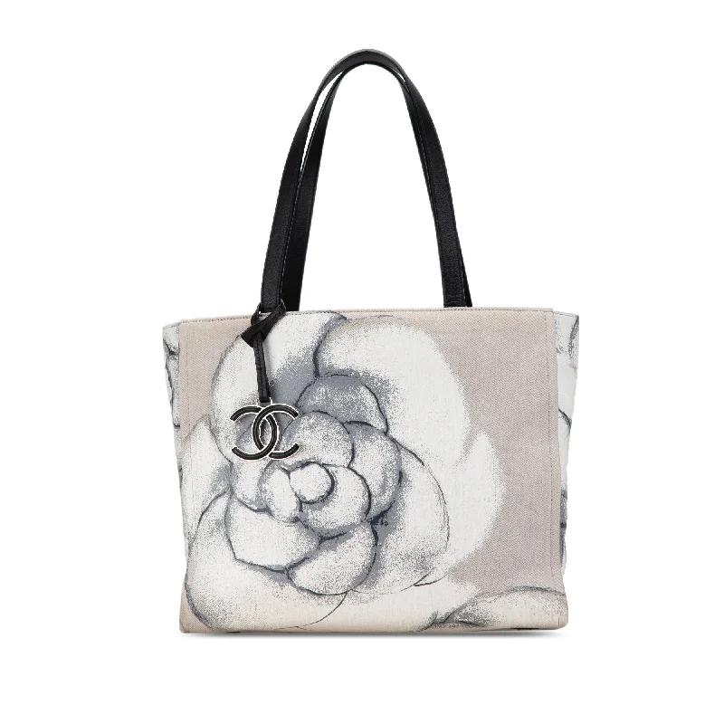 Customizable monogram bagsGray Chanel Camellia Printed Canvas Shopper Tote