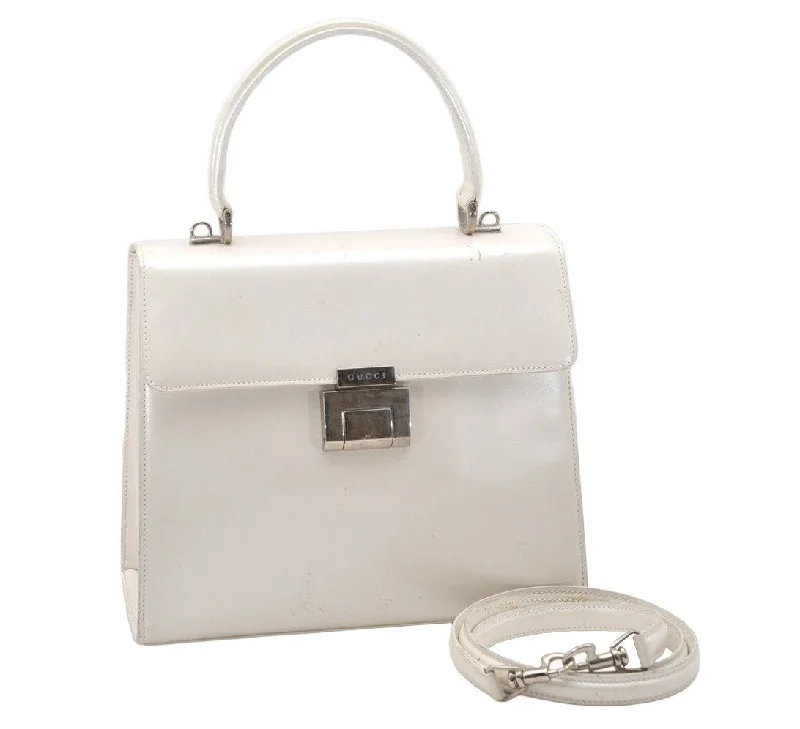 Luxury bags with chain strapsAuthentic GUCCI Vintage 2Way Shoulder Hand Bag Purse Enamel White Junk 5398K