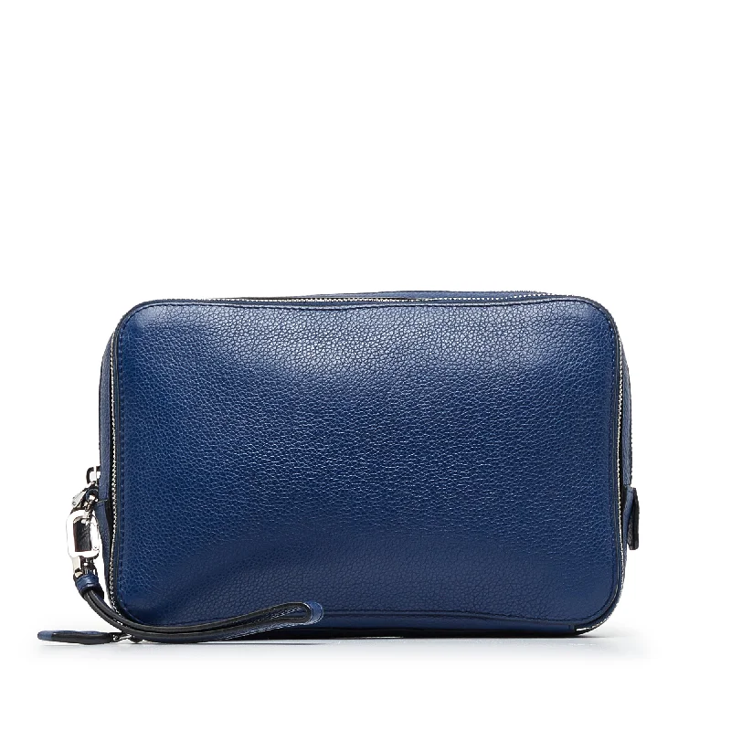 Designer bags with top handlesBlue Prada Vitello Daino Clutch Bag