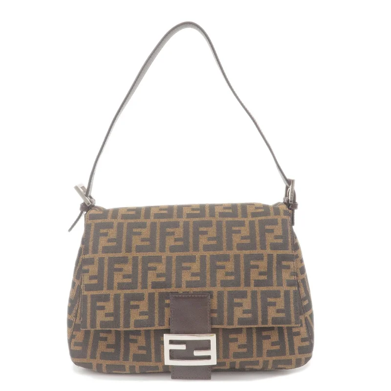 Designer bags with top handlesFENDI Zucca Canvas Leather Mamma Baguette Bag Brown 26325