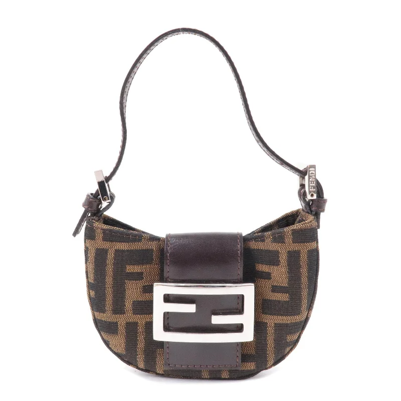 Durable leather bags for daily useFENDI Zucca Canvas Leather Pouch Mini Bag Brown Black 26673