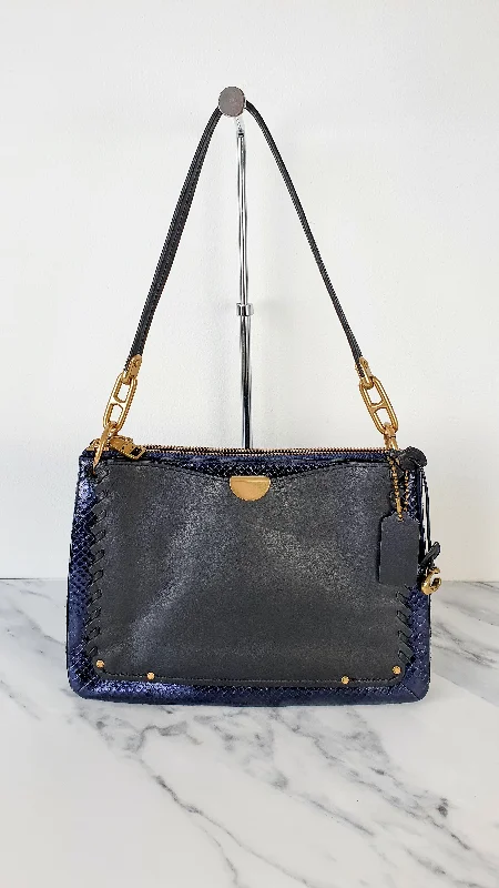 Luxury bags with chain strapsCoach Dreamer Shoulder Bag Crossbody in Black and Blue with Whipstitch and Snakeskin - Mixed Leather & Suede - Sample Bag