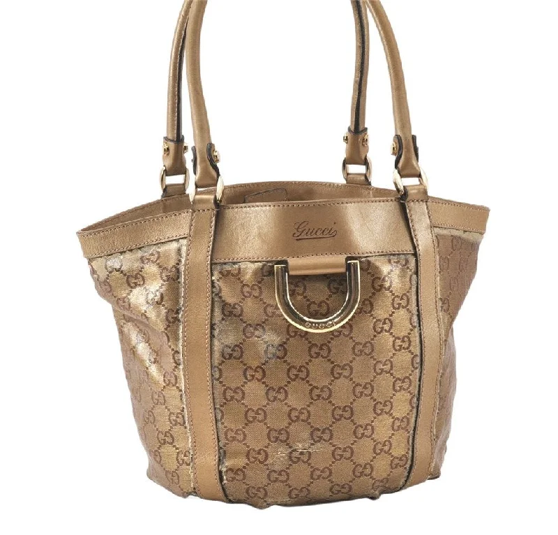 Vegan leather handbagsAuthentic GUCCI GG Crystal Abbey Shoulder Tote Bag PVC Leather 211983 Gold 5396K