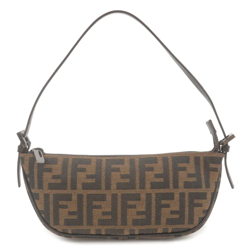 Compact crossbody bags for travelFENDI Zucca Canvas Leather Shoulder Bag Brown Black 8BR133