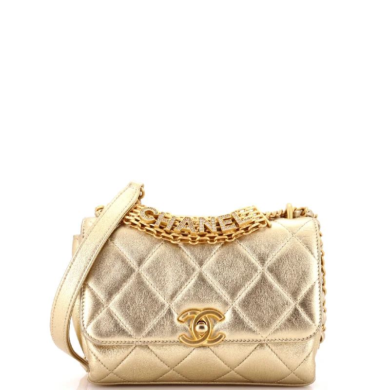 Luxury brand bags on saleCrystal Logo Letters Chain Handle Flap Bag Quilted Lambskin Mini