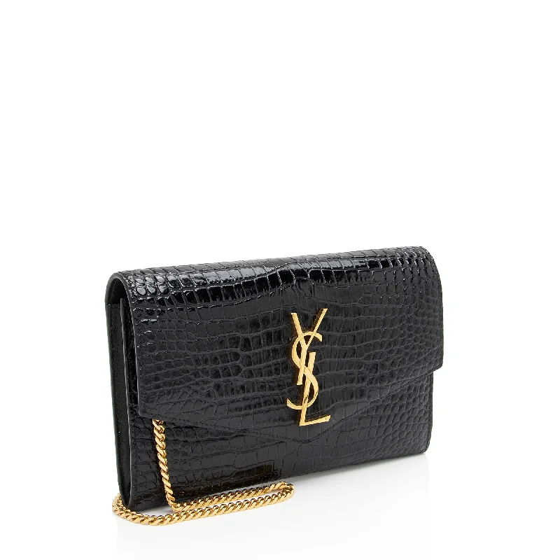 Affordable designer bag dupesSaint Laurent Croc Embossed Leather Monogram Uptown Chain Wallet wPV9vB