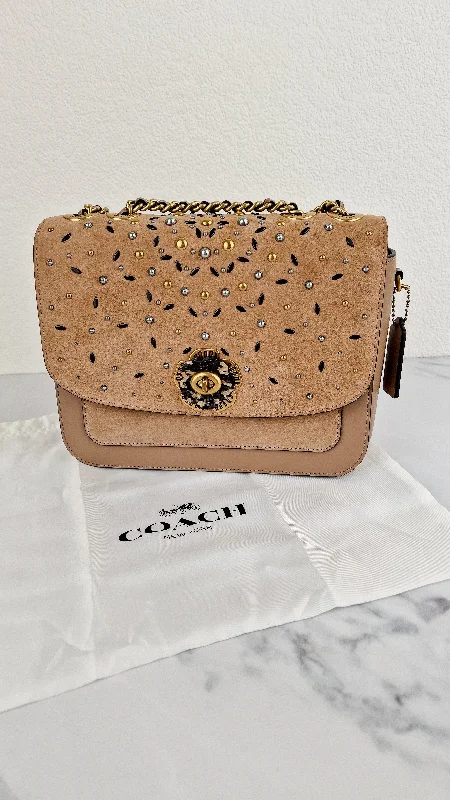 Luxury bags with exotic skinsRARE Coach Madison Sample Bag in Tan Leather & Suede with Rivets & Snakeskin Tea Rose Turnlock - Shoulder Bag Crossbody