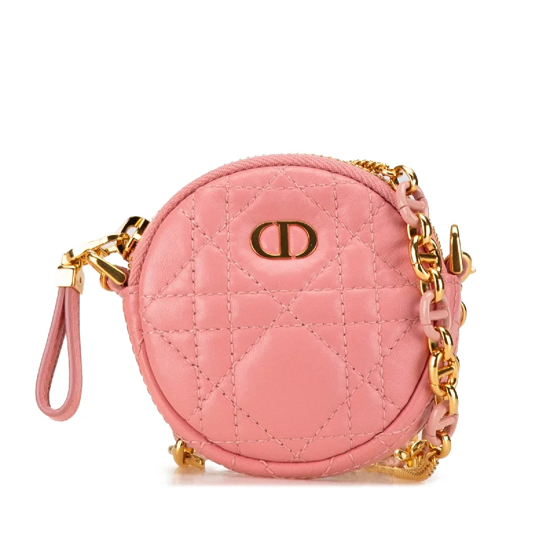 Elegant clutch bags for weddingsPink Dior Mini Lambskin Cannage Round Caro Pouch Crossbody Bag