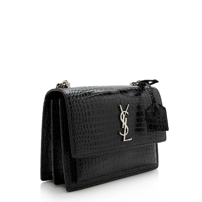 Durable leather bags for daily useSaint Laurent Croc Embossed Leather Sunset Medium Shoulder Bag 22490